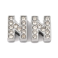 Alloy Initial Slide Charms with Grade A Rhinestones, for Personalized Name Necklaces Making, Lead Free & Nickel Free, Platinum, Letter.N, 12~13x8~13x4~5mm, Hole: 8x2mm(ALRI-R032-N-FF)