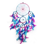 Spider Five Rings Woven Net/Web with Feather with Iron Pendants Decoration, Home Craft Wall Hanging, Car Feather Pendant, Blue, 700~750mm(PW-WG32271-01)