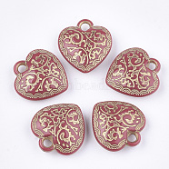 Plating Acrylic Pendants, Metal Enlaced, Heart, Crimson, 19.5x18.5x6~7mm, Hole: 2.5mm, about 480pcs/500g(PACR-T008-01A)