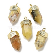 Natural Yellow Opal Faceted Pendants, Sword Shaped Charms with Rack Plating Brass Findings, Golden, 21~23x9x10.5mm, Hole: 1.6mm(G-G181-03G-06)