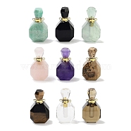Natural Mixed Stone Perfume Bottle Pendants, Faceted Bottle Charms with Golden Tone 304 Stainless Steel Findings, Cadmium Free & Lead Free, 36~37x20~20.5x13.5~15mm, Hole: 1.8mm(G-Q163-10G)
