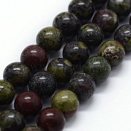 Natural Bloodstone Beads Strands, Round, 10mm, Hole: 1mm, about 37pcs/strand,  14.76 inch(37.5cm)(X-G-I199-21-10mm)