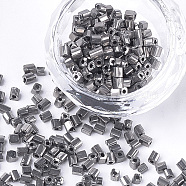 Electroplate Opaque Glass Cube Beads, Gray, 3~6x2~2.5x2~2.5mm, Hole: 1mm, about 15000pcs/bag(SEED-S023-14B)