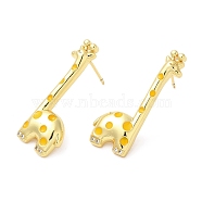 Rack Plating Brass Enamel Giraffe Stud Earrings with Cubic Zirconia, Lead Free & Cadmium Free, Real 18K Gold Plated, 28x13.5mm(EJEW-D061-24G)