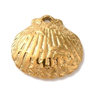 Ion Plating(IP) 304 Stainless Steel Pendants, Textured, Shell Shape Charm, Real 18K Gold Plated, 14x15x3mm, Hole: 1.1mm(STAS-C110-03G)