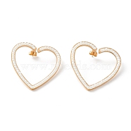 Open Heart Stud Earrings for Women, Rose Gold, White, 40x39.5x3.5mm, Pin: 0.7mm(STAS-K237-02RG)