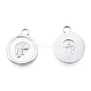 201 Stainless Steel Pendants, Flat Round with Jellyfish, Stainless Steel Color, 16x13x2mm, Hole: 2mm(STAS-N098-244P)