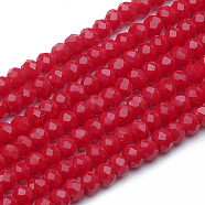 Opaque Glass Beads Strands, Imitation Jade, Faceted, Rondelle, Red, 2~2.5x1.5mm, Hole: 0.5mm, about 200pcs/strand, 12.2 inch(X-GLAA-R200-B10)
