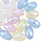 Rainbow Iridescent Plating Acrylic Beads, Glitter Beads, Faceted, Oval, Mixed Color, 13x9x8.5mm, Hole: 2mm(OACR-N010-076)