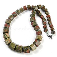 Natural Unakite Hexagon Prism Graduated Beaded Necklaces for Women Men, 19.49 inch(49.5cm)(NJEW-K388-03W)