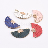 PU Leather Pendants, with Iron Findings, Fan, Light Gold, Mixed Color, 20x34x2mm, Hole: 1x2mm(FIND-I006-01LG)