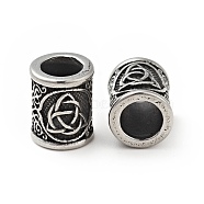Viking Rune 304 Stainless Steel Beads, Large Hole Beads, Column with Triple Horn, Antique Silver, 13x10.5mm, Hole: 7mm(STAS-E164-01AS)