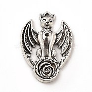 Tibetan Style Alloy Pendant Rhinestone Settings, Cat with Wing, Antique Silver, Fit for 1.5mm Rhinestone, 26.5x19x3mm, Hole: 0.7mm(FIND-G046-04AS)