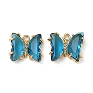 Brass with Glass Pendants, Butterfly, Steel Blue, 10x12x4mm, Hole: 1.2mm(FIND-Z020-02S)