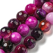 Natural Agate Beads Strands, Dyed & Heated, Round, Faceted, Magenta, 6mm, Hole: 1mm, about 62pcs/strand, 14.37~14.76 inch(36.5~37.5cm)(G-C082-A01-17)