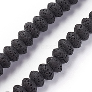 Natural Lava Rock Beads Strands, Dyed, Rondelle, Black, 9x5~5.5mm, Hole: 2mm, about 37 pcs/Strand, 7.87 inch(20cm)(G-F671-01A-14)