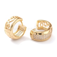 Brass Micro Pave Clear Cubic Zirconia Huggie Hoop Earrings, for Valentine's Day, Ring with Word Love, Real 18K Gold Plated, 7.5x16mm, Pin: 0.8mm(EJEW-H109-09G)