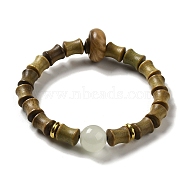 Sandalwood Verawood Bamboo Joint Beaded Stretch Bracelet, Synthetic Luminous Mala Beads Bracelet for Women, Olive, Inner Diameter: 2-1/4 inch(5.8cm)(BJEW-B080-13D)