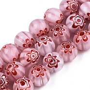 Handmade Millefiori Glass Beads Strands, Round, Flamingo, 10mm, Hole: 1.2mm, about 36~38pcs/strand, 13.78 inch~14.88 inch(35cm~37.8cm)(X-LK-T001-10A)