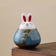 Rabbit Shape Flambed Glazed Porcelain Storage Containers, Mini Tea Storage, Refillable Bottle, for Tea Coffee Herb Candy Chocolate Sugar, Deep Sky Blue, 85x105mm(G-PW0007-064E)