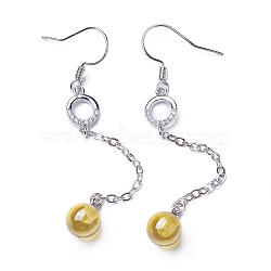 Cubic Zirconia Dangle Earrings, with Brass Findings, Round, Gold, 69mm, Pin: 0.5mm(EJEW-P179-04P-02)