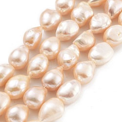 Natural Cultured Freshwater Pearl Beads Strands, Two Sides Polished, Grade 5A, Light Salmon, 11~12mm, Hole: 0.7mm, about 16pcs/strand, 7.28 inch(18.5cm)(PEAR-P062-36B)