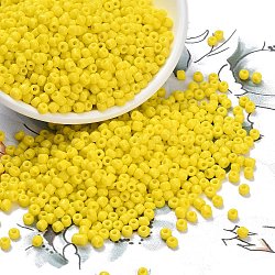 Glass Seed Beads, Opaque Colours Seed, Small Craft Beads for DIY Jewelry Making, Round, Yellow, 8/0, 3mm, Hole:1mm, about 10000pcs/pound(SEED-A010-3mm-42)