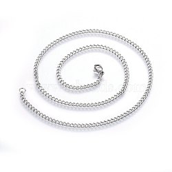 304 Stainless Steel Curb Chain Necklaces, with Lobster Clasps, Stainless Steel Color, 17.72 inch(45cm)(X-NJEW-H492-01P)