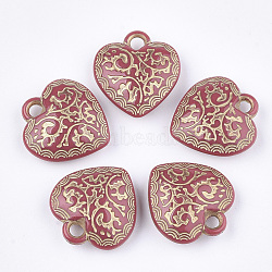 Plating Acrylic Pendants, Metal Enlaced, Heart, Crimson, 19.5x18.5x6~7mm, Hole: 2.5mm, about 480pcs/500g(PACR-T008-01A)