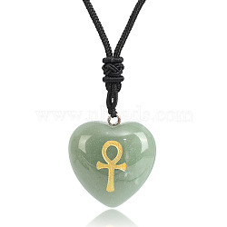 Natural Green Aventurine Heart Engraved AnKh Cross Pendant Personalized DIY Necklaces(SC1205-2)