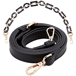 Gorgecraft 2Pcs PU Leather Bag Strap and Acrylic & CCB Plastic Link Chains Bag Handles, with Alloy Swivel Clasps, Bag Replacement Accessories, Black, 1pc/style(FIND-GF0001-60)