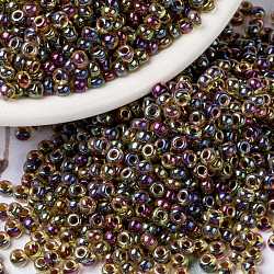 MIYUKI Round Rocailles Beads, Japanese Seed Beads, 8/0, (RR357) Root Beer Lined Light Topaz AB, 8/0, 3mm, Hole: 1mm, about 19000~20500pcs/pound(SEED-G008-RR0357)
