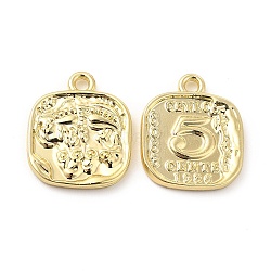 Rack Plating Alloy Pendants, Cadmium Free & Lead Free, Square Charms with Number 5, Light Gold, 16x13.5x2mm, Hole: 1.6mm(FIND-G044-15LG)