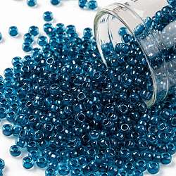 TOHO Round Seed Beads, Japanese Seed Beads, (932) Inside Color Aqua/Capri Lined, 8/0, 3mm, Hole: 1mm, about 10000pcs/pound(SEED-TR08-0932)