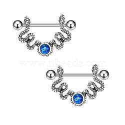 316L Surgical Stainless Steel Capri Blue Rhinestone Nipple Stirrup, Stainless Steel Color, Snake, 14mm, Pin: 1.6mm, Head: 21mm(WG55624-02)