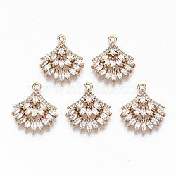 Brass Micro Pave Cubic Zirconia Pendants, Light Gold, Long-Lasting Plated, Cadmium Free & Lead Free, Fan, Clear, 21x18x3mm, Hole: 1.6mm(KK-S359-001A-RS)