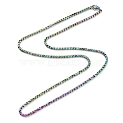 Ion Plating(IP) 304 Stainless Steel Box Chain Necklace for Women, Rainbow Color, 23.82 inch(60.5cm)(NJEW-C011-02RC)