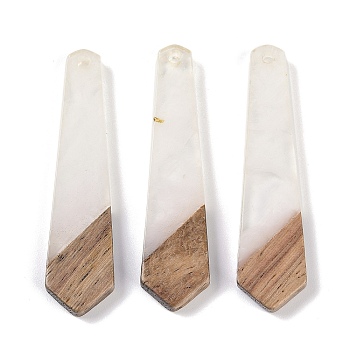 Resin & Wood Pendants, Tie Shaped Charms, White, 49x12x3.5mm, Hole: 2mm