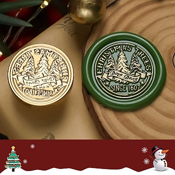 Christmas Theme Wax Seal Brass Stamp Head, for Wax Seal Stamp, Golden, Christmas Tree, 25x15mm, Inner Diameter: 7mm