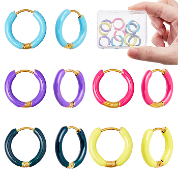 5 Pairs 5 Color 316 Stainless Steel Enamel Ring Hoop Earrings, Golden, Mixed Color, 17.5x16x3mm, 1 pair/color