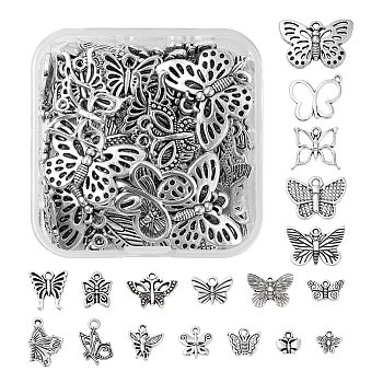72Pcs 18 Style Tibetan Style Alloy Pendants, Butterfly, Antique Silver, 4pcs/style