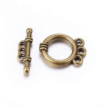 Tibetan Style Alloy Toggle Clasps, Ring, Antique Bronze, Cadmium Free & Nickel Free & Lead Free, 18x14x3.5mm, Hole: 2mm