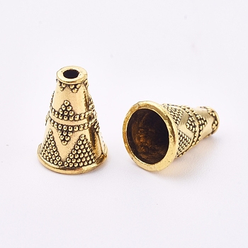 Tibetan Style Alloy Bead Cone, Bumpy, Apetalous, Antique Golden, 12x9mm, Hole: 1.6mm, Inner Diameter: 7mm
