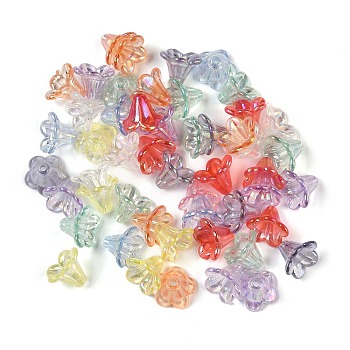 Plated AB Acrylic Beads Cap, Flower/Leaf, Mixed Color, 13x13.5x10mm, Hole: 2mm, about 1666pcs/500g