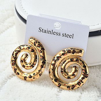 304 Stainless Steel Enamel Stud Earrings, Leopard, Real 18K Gold Plated, Snail, 34.5x32.5mm