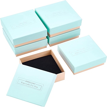 Cardboard Bracelet Boxes, with Black Sponge, for Jewelry Gift Packaging, Square, Aquamarine, 7.5x7.5x3.5cm