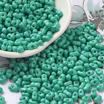 Baking Paint Glass Seed Beads, Peanut, Turquoise, 5.5~6x3~3.5x3mm, Hole: 1~1.2mm, about 3877pcs/pound