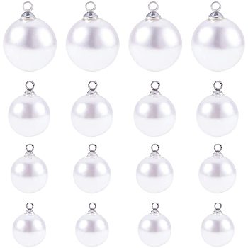 Resin Imitation Pearl Pendants, with Platinum Plated Alloy Findings, Round, White, 74x73x25mm, about 80pcs/box