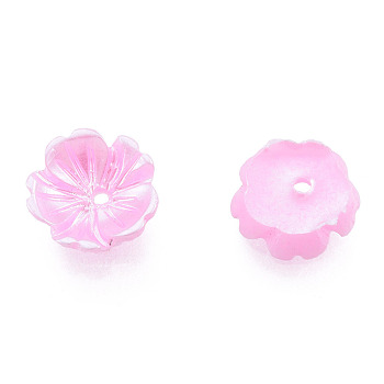 Resin Imitation Pearl Bead Caps, 5-Petal, Flower, Pearl Pink, 7.5x8x2.5mm, Hole: 1mm