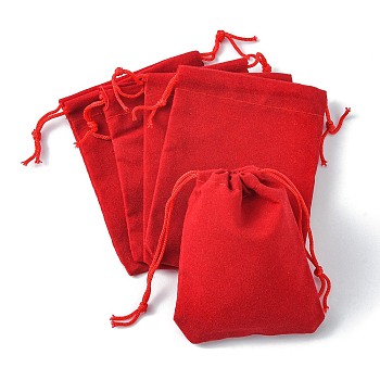 Velvet Cloth Drawstring Bags, Jewelry Bags, Christmas Party Wedding Candy Gift Bags, Red, 9x7cm